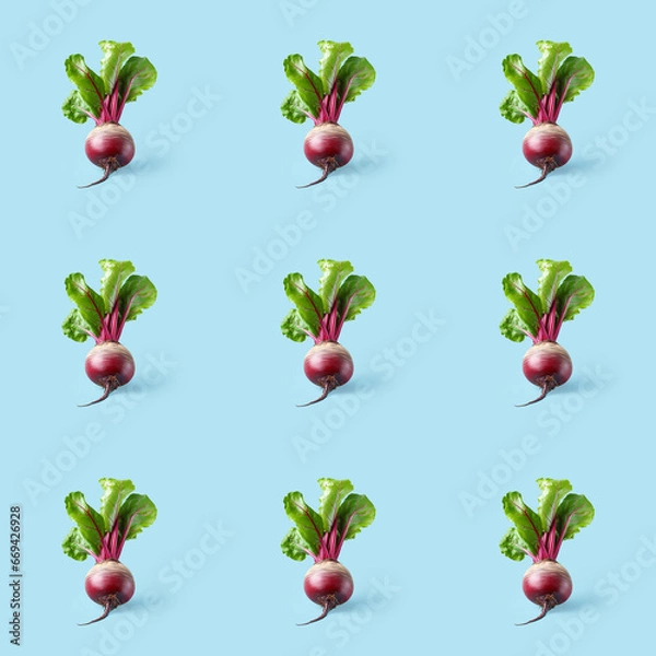 Fototapeta Organic natural Beetroot vegetable seamless photo pattern on a solid color background
