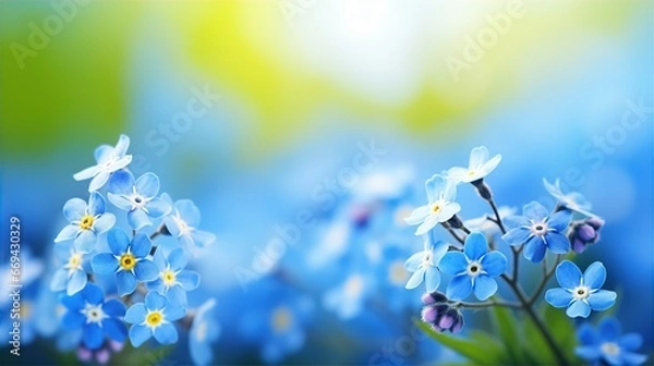 Fototapeta forget me not flower and nature spring with sunlight, blurred background