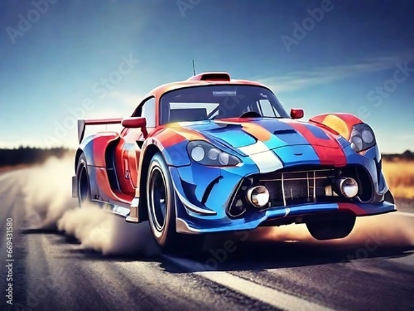Obraz Red racing car on road generative ai