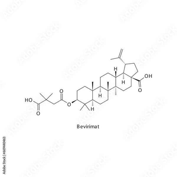 Fototapeta Bevirimat  flat skeletal molecular structure Maturation Inhibitor antiviral drug used in HIV treatment. Vector illustration scientific diagram.