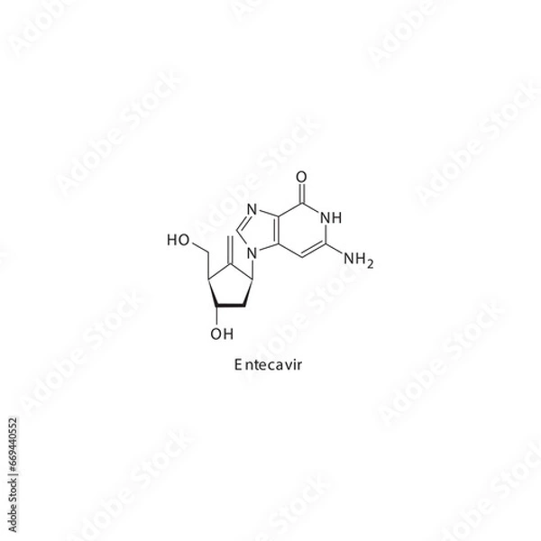 Fototapeta Entecavir  flat skeletal molecular structure Reverse-transcriptase inhibitor drug used in Hepatitis B treatment. Vector illustration scientific diagram.