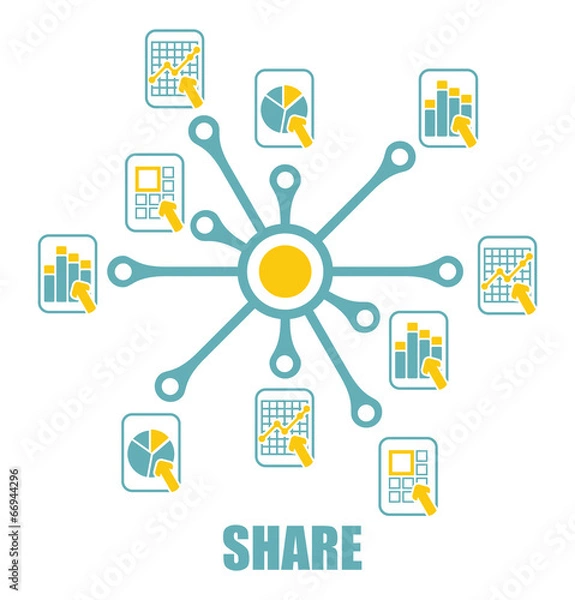 Obraz Share sign with abstract document icons