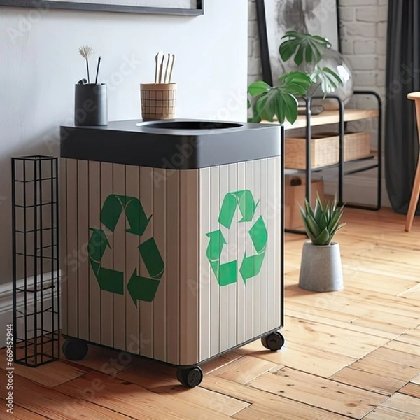 Fototapeta modern recycling garbage container located in the apartment, eco-friendly, small size