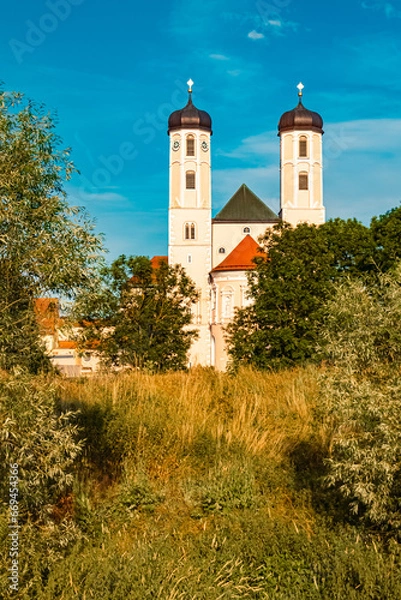 Fototapeta Monastery on a sunny summer day at Oberalteich, Bogen, Straubing-Bogen, Bavaria, Germany