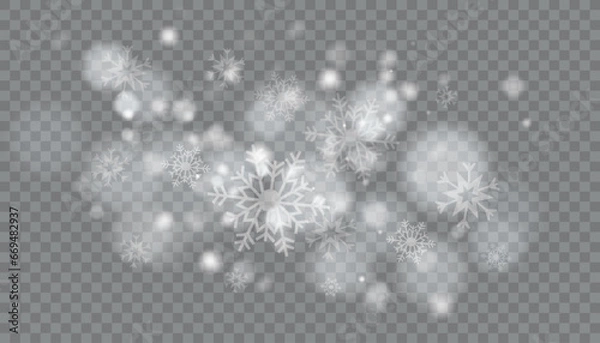 Obraz Falling Snow Overlay Background. Snowfall Winter Christmas Background. Vector Illustration.