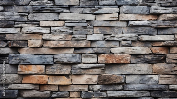 Fototapeta Stacked stone wall texture background, Generative AI