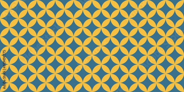 Obraz Simple geometric seamless pattern with yellow petals and blue rhombus, vector