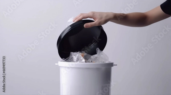 Obraz Overflowing Trash Bin: A Call to Action Against Plastic Pollution White Background AI