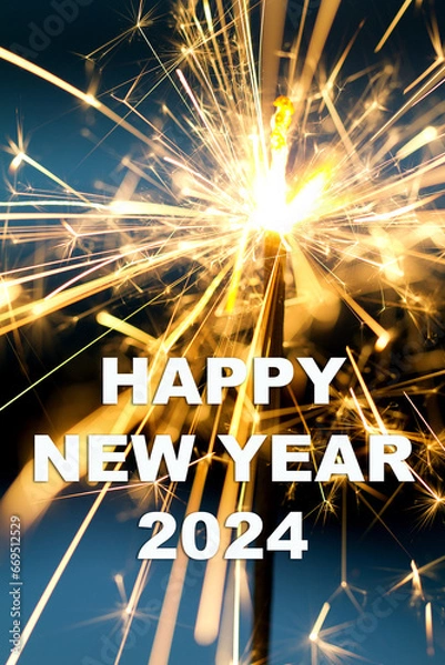 Obraz Celebrating the New Year: Sparkling Joy with Burning Sparklers in the Night Greeting Card Mail 2024