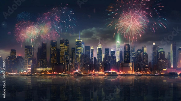 Obraz Celebrating the New Year: Sparkling Joy with Firework over New York in the Night