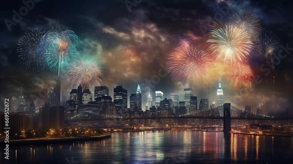 Obraz Celebrating the New Year: Sparkling Joy with Firework over New York in the Night