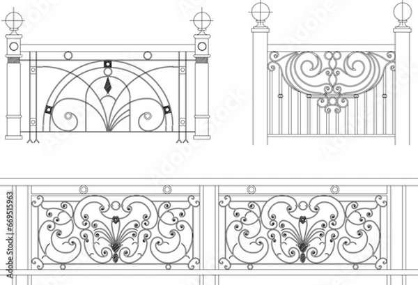 Obraz Vector sketch illustration of vintage classic fence design from wrought iron