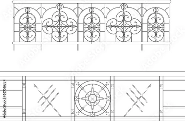 Obraz Vector sketch illustration of vintage classic fence design from wrought iron