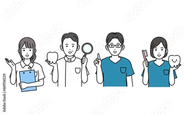 Obraz 説明する歯医者、歯科衛生士のイラスト