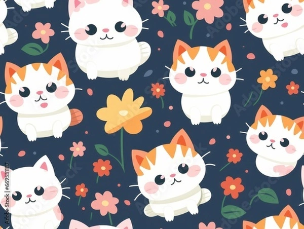 Fototapeta cute cat seamless pattern