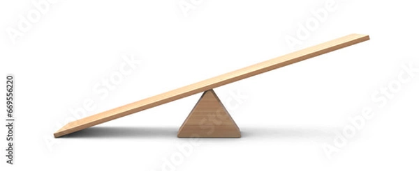Fototapeta Wooden Seesaw 3d with leaning to the ground on transparent background. balancing on seesaw 3d render. 3d illustration