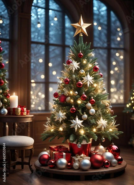 Fototapeta Decorated Christmas tree photo background