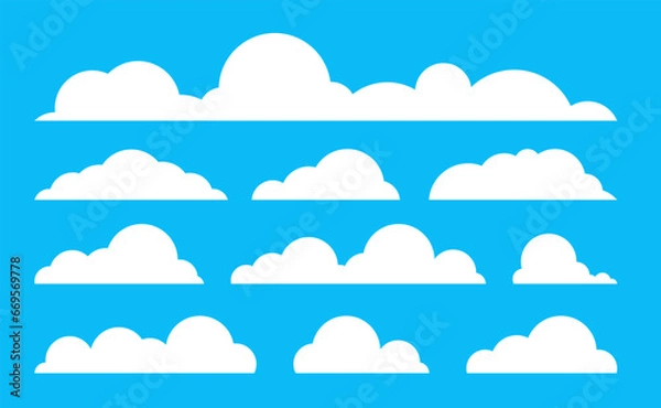 Obraz Cloud vector, Flat clouds abstract design, Icon environment natural on blue background