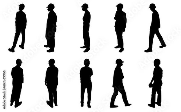Obraz Construction engineer silhouette, Vector teamwork entrepreneur supervising on white background