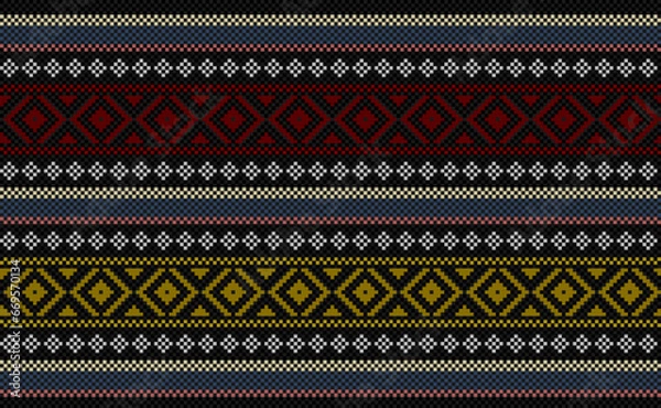 Obraz Ethnic pixcel art pattern, Vector Geometric tribal background, Red and black pattern ornament native