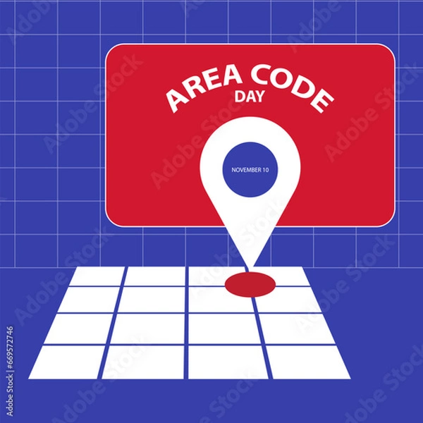Fototapeta Area Code Day on november 10, With concept a map, location points and message box vector illustration and text isolated on abstract background fot commemorate and celebrate Area Code Day.