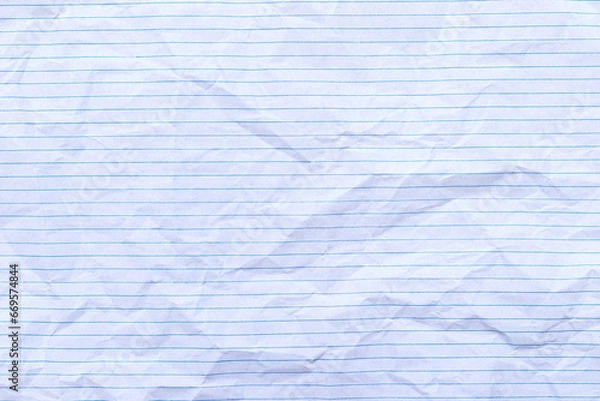 Fototapeta Top view empty rumpled lined paper with wrinkled. Notebook lined paper background and texture.