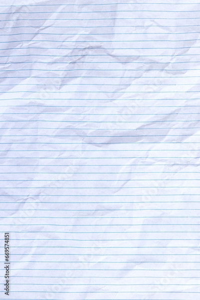Fototapeta Top view vertical empty rumpled lined paper with wrinkled. Notebook lined paper background and texture.