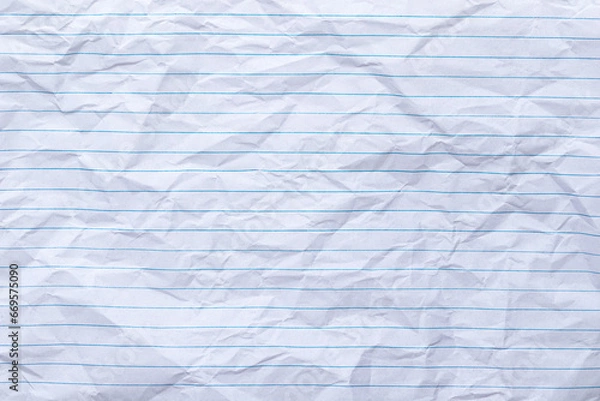 Fototapeta Top view empty rumpled lined paper with wrinkled. Notebook lined paper background and texture.