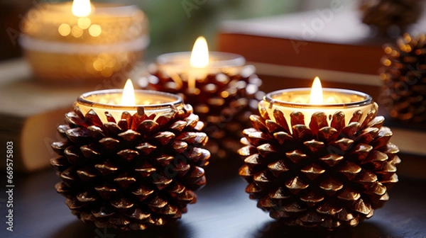 Fototapeta Colorful Christmas-themed Candle with Decorations, High Definition 4K