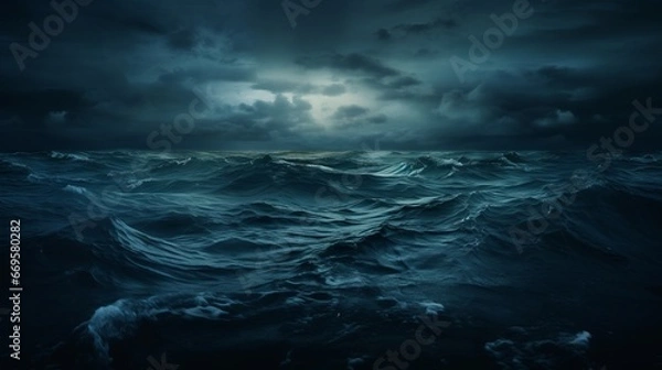 Fototapeta A painting of a stormy sea under a cloudy sky