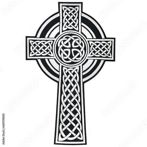 Fototapeta Embroidered patch with the image of celtic cross. Accessory for rockers, bikers, metalheads and punks. Occult symbolism.