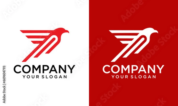 Fototapeta Bird falcon and circle frame logo design, eagle or hawk badge emblem vector icon