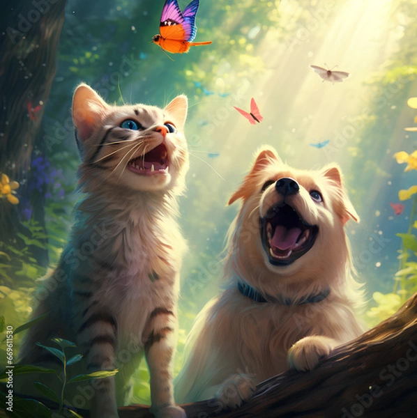 Fototapeta cat and dog (Generative AI)