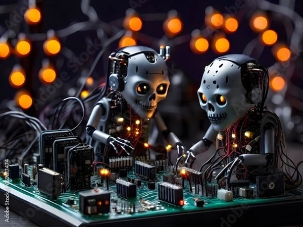 Fototapeta Haunted Circuit Board: Halloween Tech Spectacle Generated by AI
