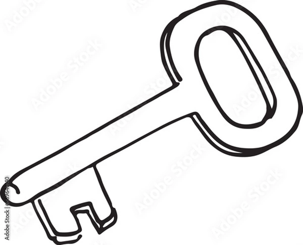 Fototapeta Key icon in doodle sketch lines. Safety protection house home property illustration vector