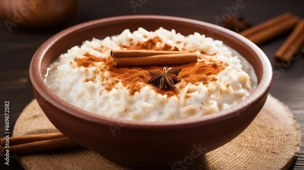 Obraz Bowl of Arroz Con Leche with a Sprinkle of Cinnamon 