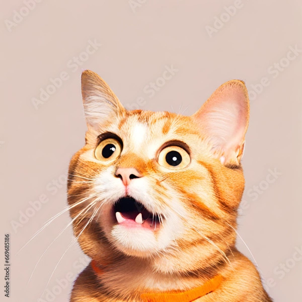 Obraz surprised red cat on a light background created with generative ai technology	