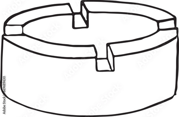 Fototapeta Black and white contour Hand-drawn burning, smoking cigarette in ashtray, sketch style vector illustrations. Hand drawn, drawing of cigarette burning, smoking in ashtray