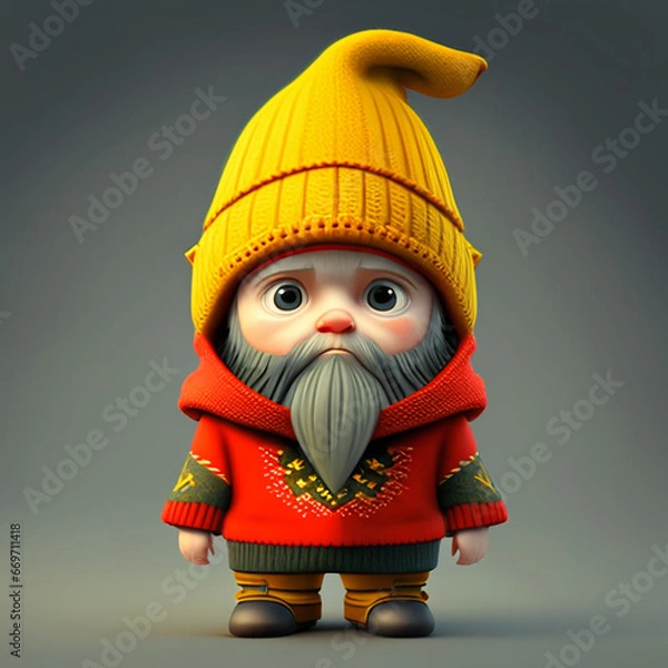 Fototapeta Red-Sweatered Gnome with a White Beard and a Yellow Cap