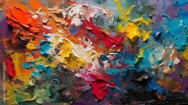 Fototapeta Closeup of abstract rough colourful colours painting texture, with oil brushstroke, pallet knife paint on canvas - Art background illustration. Art concept.