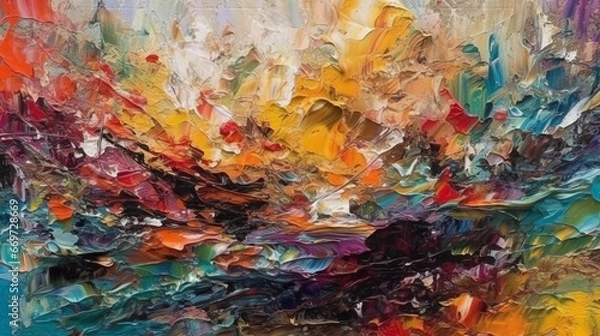Fototapeta Closeup of abstract rough colourful colours painting texture, with oil brushstroke, pallet knife paint on canvas - Art background illustration. Art concept.