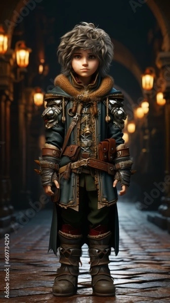 Fototapeta statue of the knight, christmas elf rogue in leather armor, generative ai