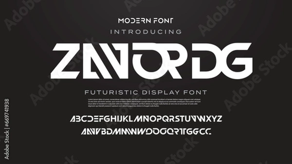 Fototapeta Modern minimal abstract alphabet fonts. Typography technology, electronic, movie, digital, music, future, logo creative font. vector illustration.