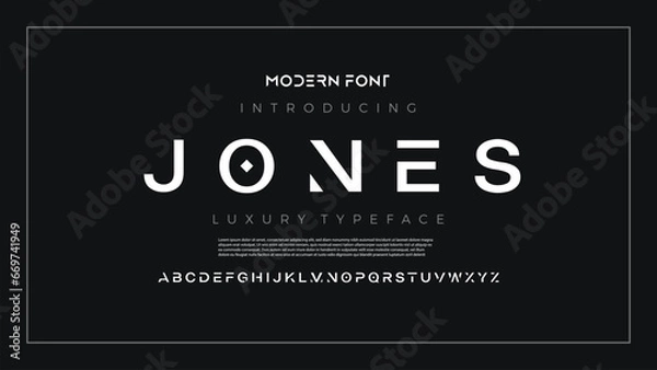 Fototapeta Modern minimal abstract alphabet fonts. Typography technology, electronic, movie, digital, music, future, logo creative font. vector illustration.