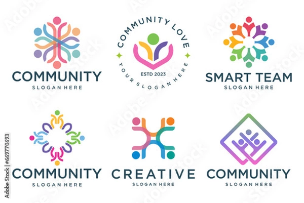 Fototapeta community teamwork logo icon set design vector.