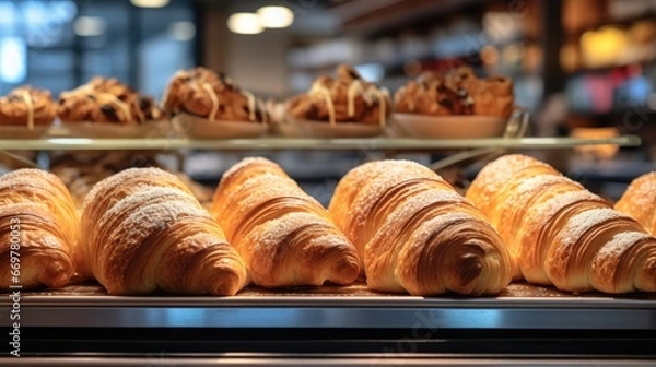 Fototapeta Croissants in a bakers oven.
