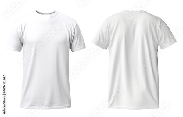 Obraz Set of White t shirt front and back on transparent background cutout, PNG file. Mockup template for product presentation.