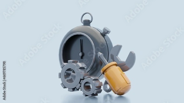 Obraz Stopwatch with gear and setting tools.Improve operational efficiency .Business strategic concept.3d render.