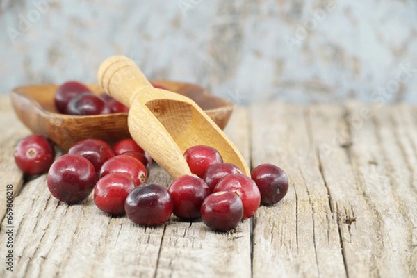Fototapeta Kitchen scene with fresh cranberries on rustic table
