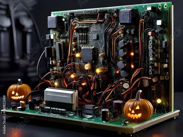 Fototapeta Haunted Circuit Board: Halloween Tech Spectacle Generated by AI